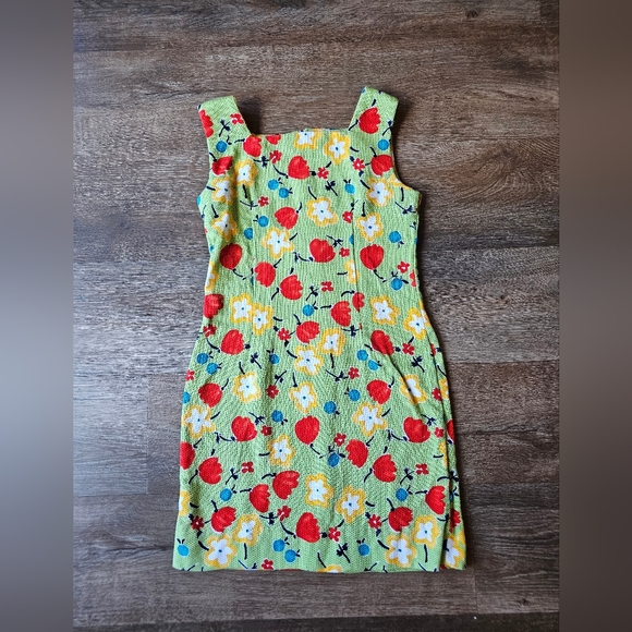 Other - Vintage Hand Sewn 70s Style Red Floral Green Pencil Dress Youth size Medium